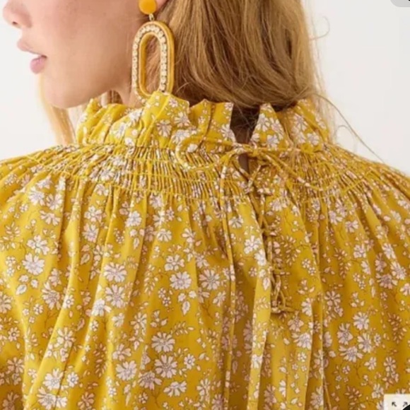 J.Crew Yellow High Neck Liberty Print Floral Ruffle Self Tie 100% Cotton Size XS - Picture 5 of 16
